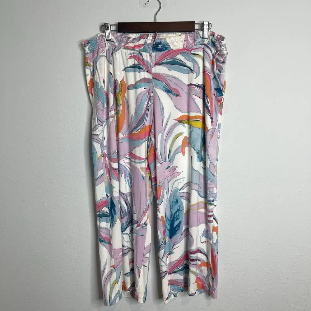 Soma Lounge Pajama Pants Women’s L Soft Stretch Floral Vibrant Multicolor Pastel - Picture 1 of 11